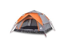 Tenda campismo cúpula 4 pessoas VIDAXL libertação rápida cinza/laranja