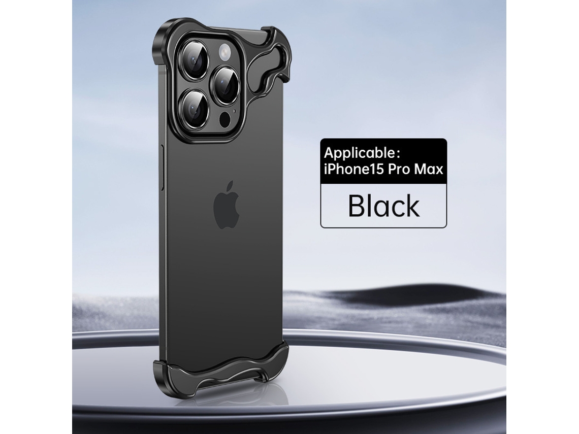 Capa Ultrafina Sem Bordas Com Cantos De Metal E Protetor De Lente Para Iphone 15 Pro Max - Preta