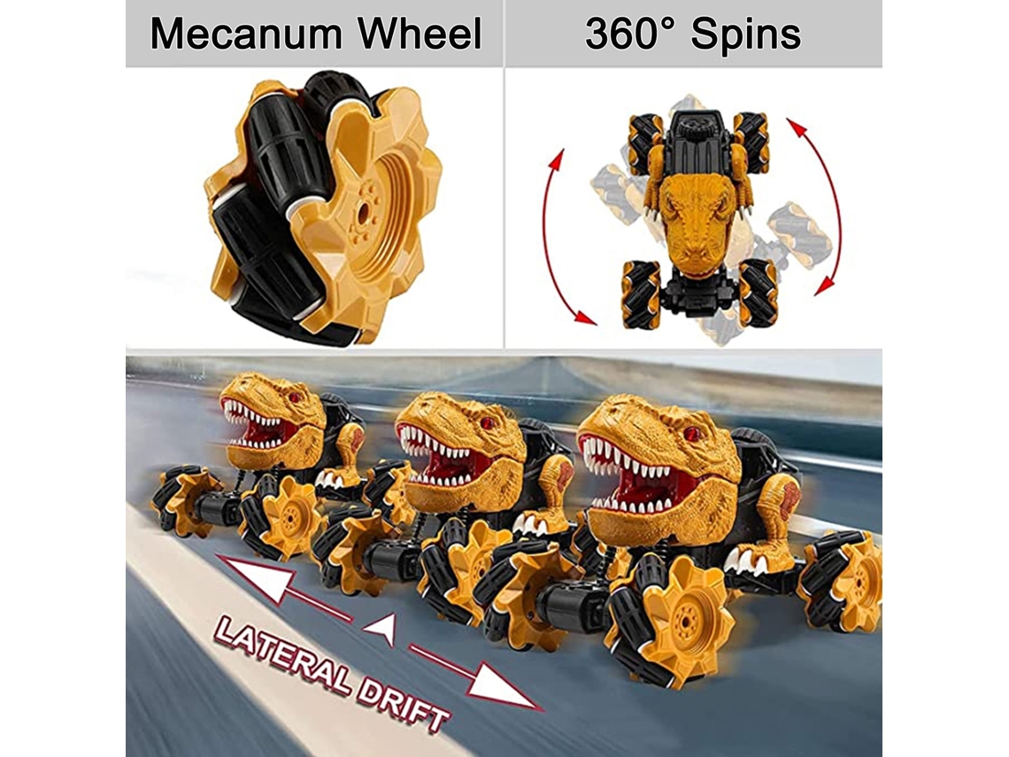 Carro De Stunt Rc Para Crianças 2.4ghz Carro De Controle Remoto Dinossauro Com 360° Rotação E Deslocamento Lateral