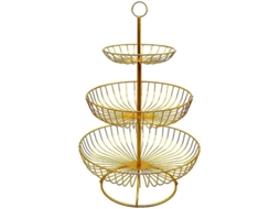 Prateleira De Frutas De Ferro De 3 Camadas Com Design Elegante Para Frutas, Legumes E Sobremesas Dourado