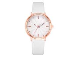 Relógio de Pulso Feminino Disu Fashion Quartz Pulseira Pu Branco Presente