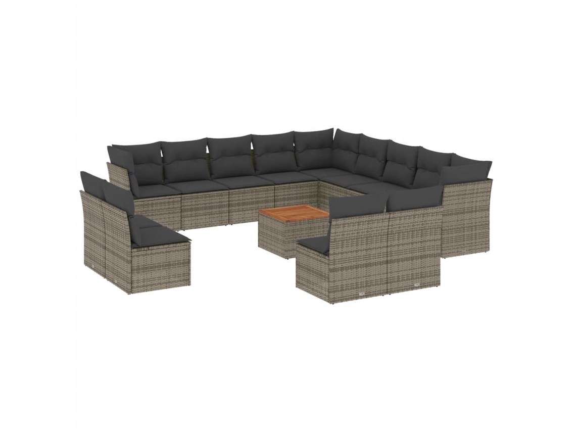 Conjunto de 14 Sofás P/ Jardim C/ Almofadões Vime Pe Cinzento MAISON EXCLUSIVE (14 pcs)
