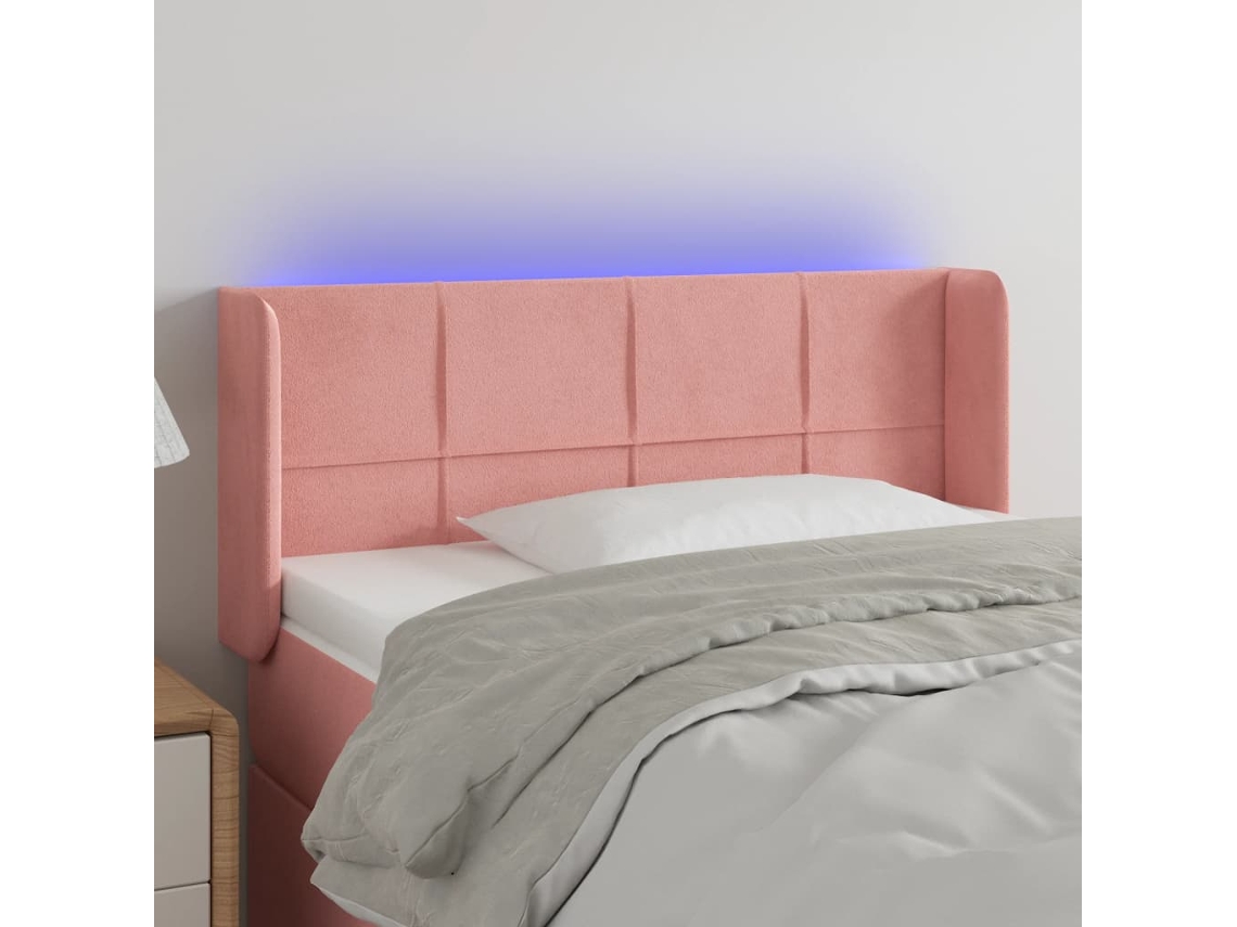 Vidaxl Cabeceira De Cama C/ Luzes Led Veludo 83x16x78/88 Cm Rosa