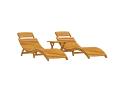 Conjunto 3 Espreguiçadeira Vidaxl Castanho Madeira De Acácia Maciça (55 X 184 X 64cm)