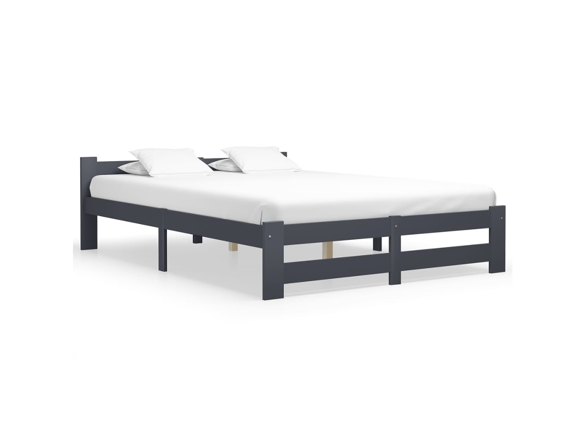 Estrutura De Cama 160x200 Cm Pinho Maciço Cinzento-escuro