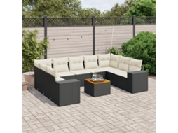 10 Pcs Conjunto Sofás De Jardim C/ Almofadões Vime Pe Preto Dkd Home Decor