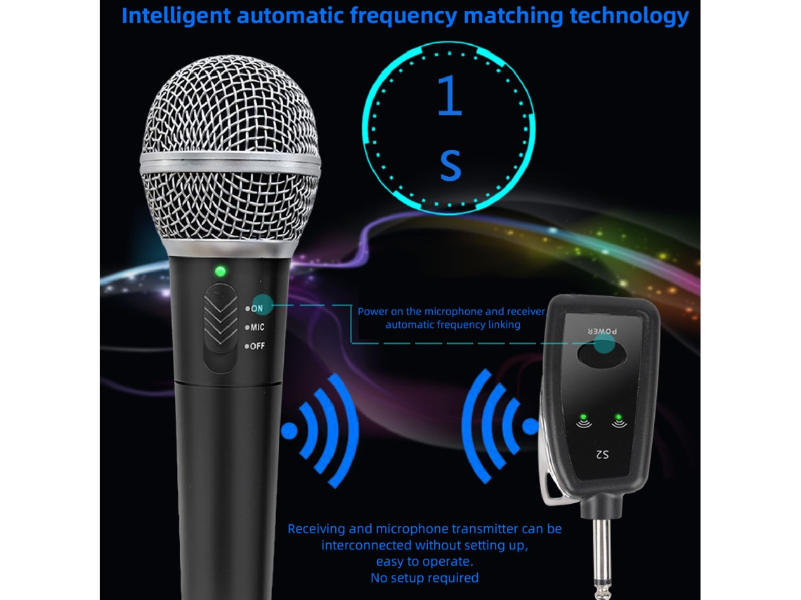 Aetheria 2pcs Microfone Sem Fio Dinâmico de Mão com Receptor para Karaokê e Cantares