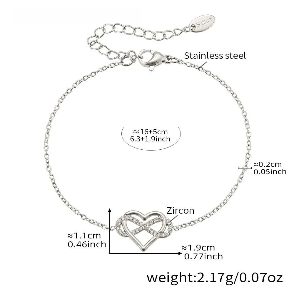 (pulseira De Prata) Conjunto De Pulseiras Com Corrente Clavícula E Zircônia Em Formato De Coração Em Formato De 8