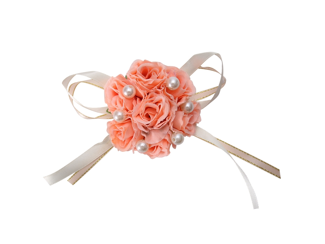 EIOORORRIY 2 Pulseiras de Noiva para Decoração de Casamento com Flores de Seda e Pérolas (Rosa)