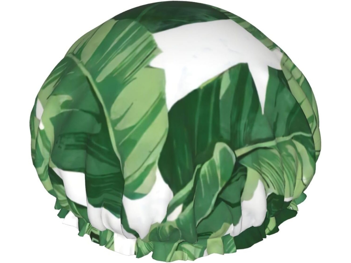 Touca De Banho Bonita Com Estampa Folha Palmeira Verde – Reutilizável, Dupla Camada, Item Essencial Para Viagens, Hotel