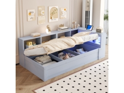 Sofá Cama 90x200 Cm Com Tomada Eu Arrumação E Led Multicolor Cinza Sem Colchão