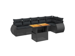 Conjunto de 7 Sofás para Jardim com Almofadões Vime Pe Preto MAISON EXCLUSIVE (7 pcs)