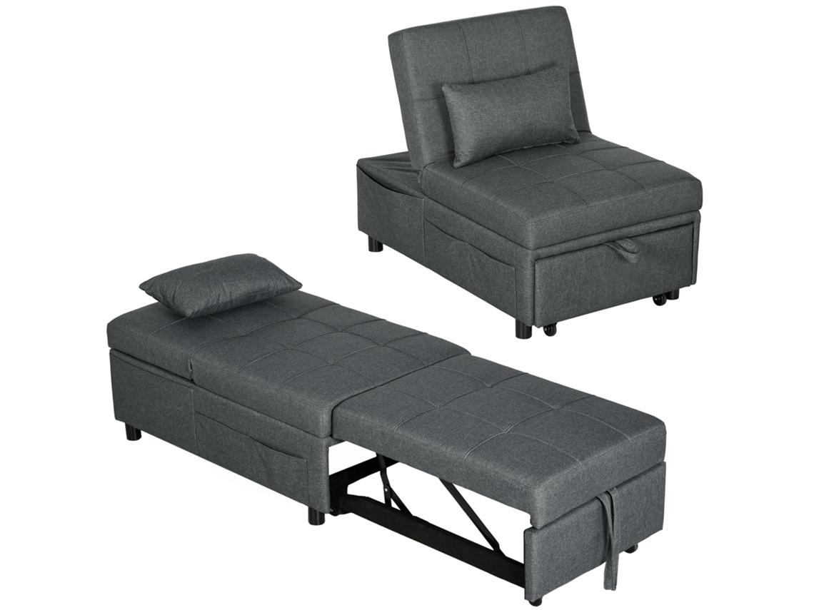 Poltrona VISTA conversível em cama, com encosto ajustável, assento acolchoado, cinza