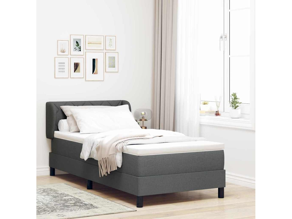 Vidaxl Cama Box Com Cabeceira Cinzento Escuro 100 X 200 Cm Tecido