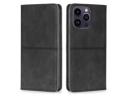 Capa Para Iphone 15 Pro Max Pele Sintética Com Porta-cartões Preto