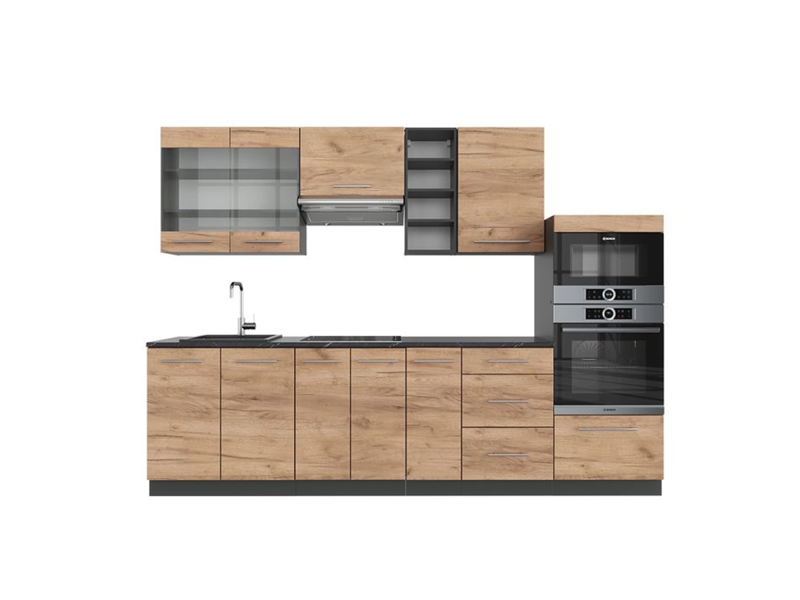 Cozinha Fame-Line, 280 cm sem bancada, carvalho dourado/antracite, Vicco