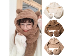 2026 gorro Bufanda Oso Bonito para Mulheres Meninas Inverno Quente Acrílico Tamanho Único Cor Bege Branco Café