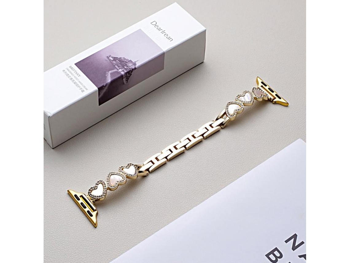 Bracelete para Apple Watch 42/41/40/38mm Metal com Formato de Coração Concha Dourada e Branca XIAOMOYU