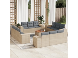 Vidaxl 13 Pcs Conjunto de Sofás P/ Jardim com Almofadões Vime Pe Bege