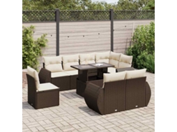 Vidaxl 9 Pcs Conjunto Sofás P/ Jardim C/ Almofadões Vime Pe Castanho