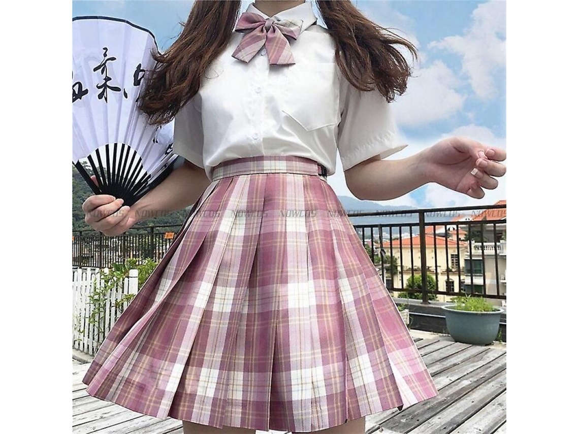 2026-falda Plisada Uniforme Escolar Japonesa Mujer High Waist A-line Tela De Cuadros Nowcos M Té Negro