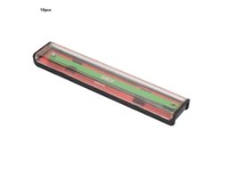Conjunto de 10 medidores de espessura em aço inoxidável, 200 mm x 14 mm, com faixa de medição de 0,05 a 1 mm.