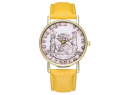 Reloj De Pareja De Cuero Con Patrón De Moneda Dollar Moda Unisex Amarillo