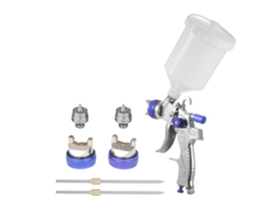 Pistola de pintura HVLP com copo de 600ml e bicos de 1,4mm, 1,7mm e 2,0mm para carros, móveis e paredes.