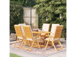 Vidaxl 7 Pcs Conjunto Jantar Jardim C/ Almofadões Madeira Teca Maciça