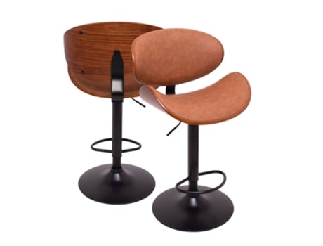 Glasgow Conjunto De 2 Bancos De Bar Estofados 52,5x94/115x40 Cm Em Madeira Maciça E Imitação De Couro Castanho Frankystar