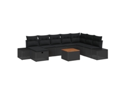 Conjunto 9 Conjunto De Sofá De Jardim Vidaxl Preto Vime Pe (319 X 209 X 85 Cm)
