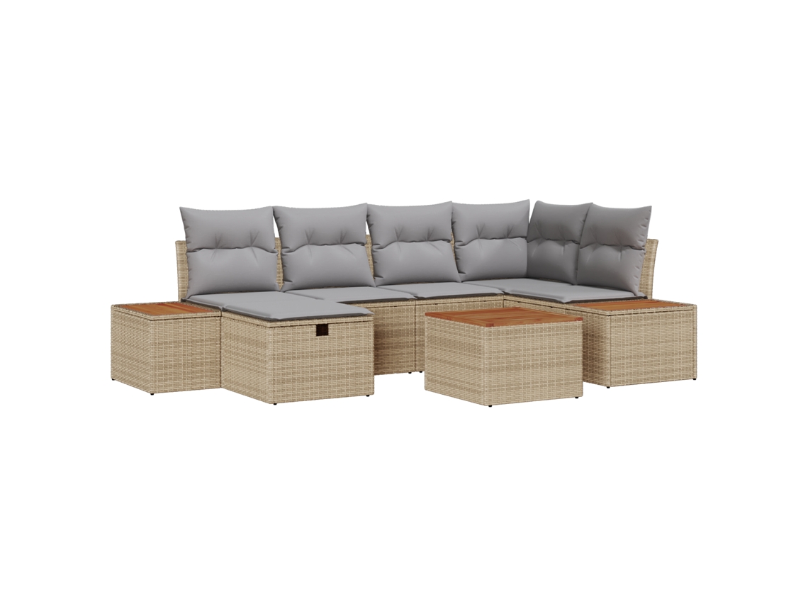 Conjunto 7 Conjunto De Sofá De Jardim Vidaxl Bege Vime Pe (55 X 55 X 37 Cm)