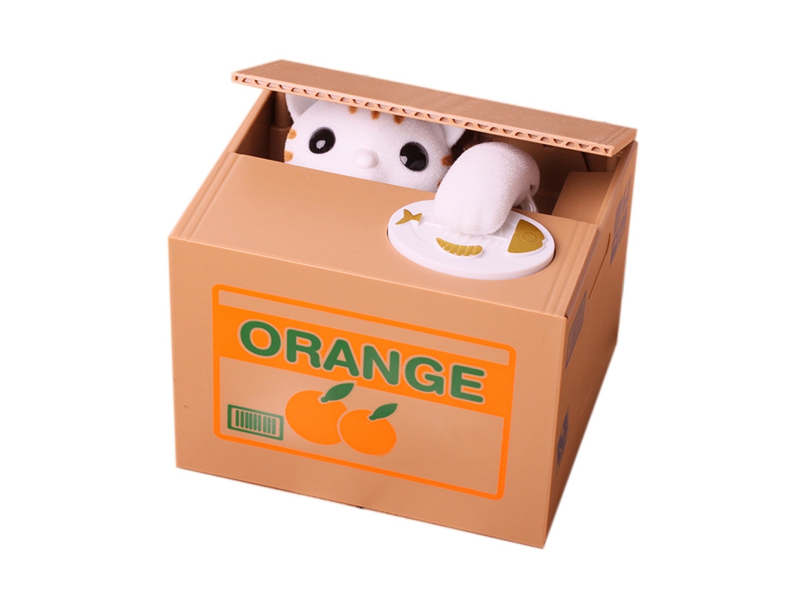 Ats banco de Moedas de Estilo de Gatso Branco em Abs 12x10x9cm, Brinquedo Decoratsivo com Batserias para Aniversário e Decoração