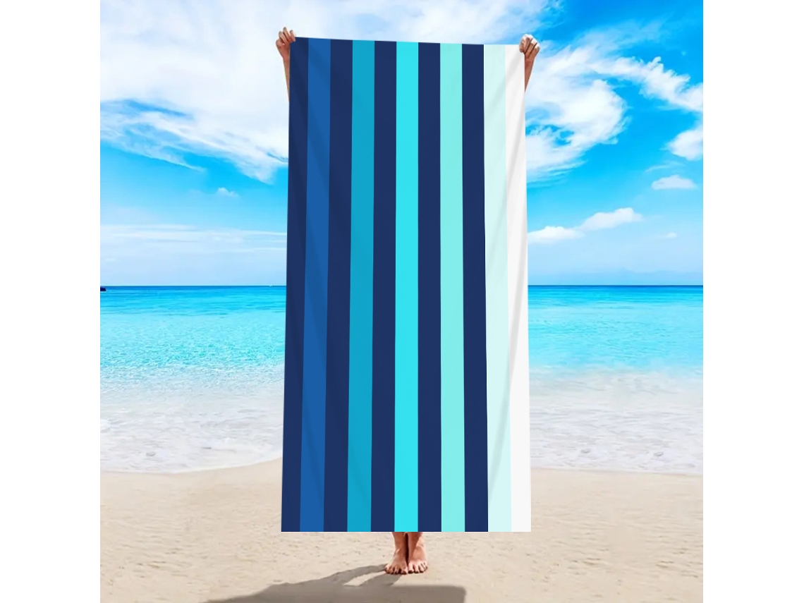 Yuysan Toalha De Praia Listrada Em Microfibra, Alta Absorção E Secagem Rápida, 150x75cm, Modelo St190, Cor Azul Degradê