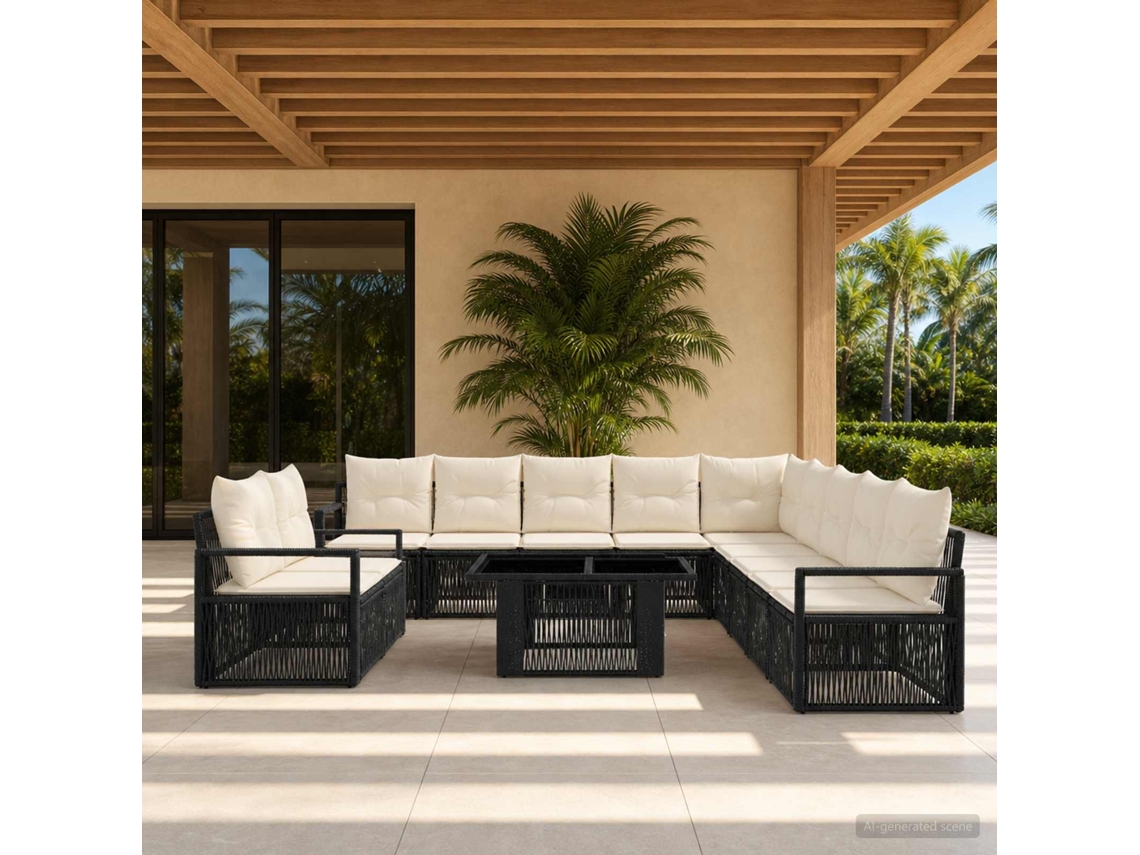 Vidaxl Conjunto De Sofá De Jardim 12 Unid. Preto E Branco Creme