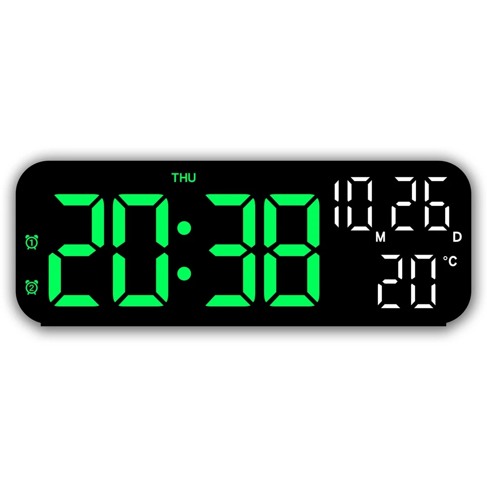 (verde E Branco) Despertador Digital Com Visor De Temperatura, Data E Dia Da Semana.