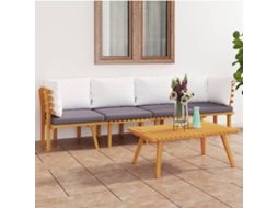 Conjunto Lounge Jardim 4 Peças C/ Almofadões Acácia Maciça Dkd Home Decor