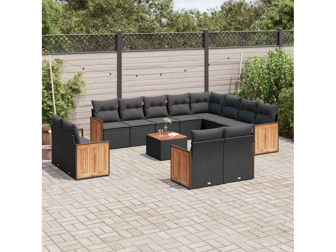 Vidaxl 13 Pcs Conjunto De Sofás De Jardim Com Almofadões Vime Pe Preto