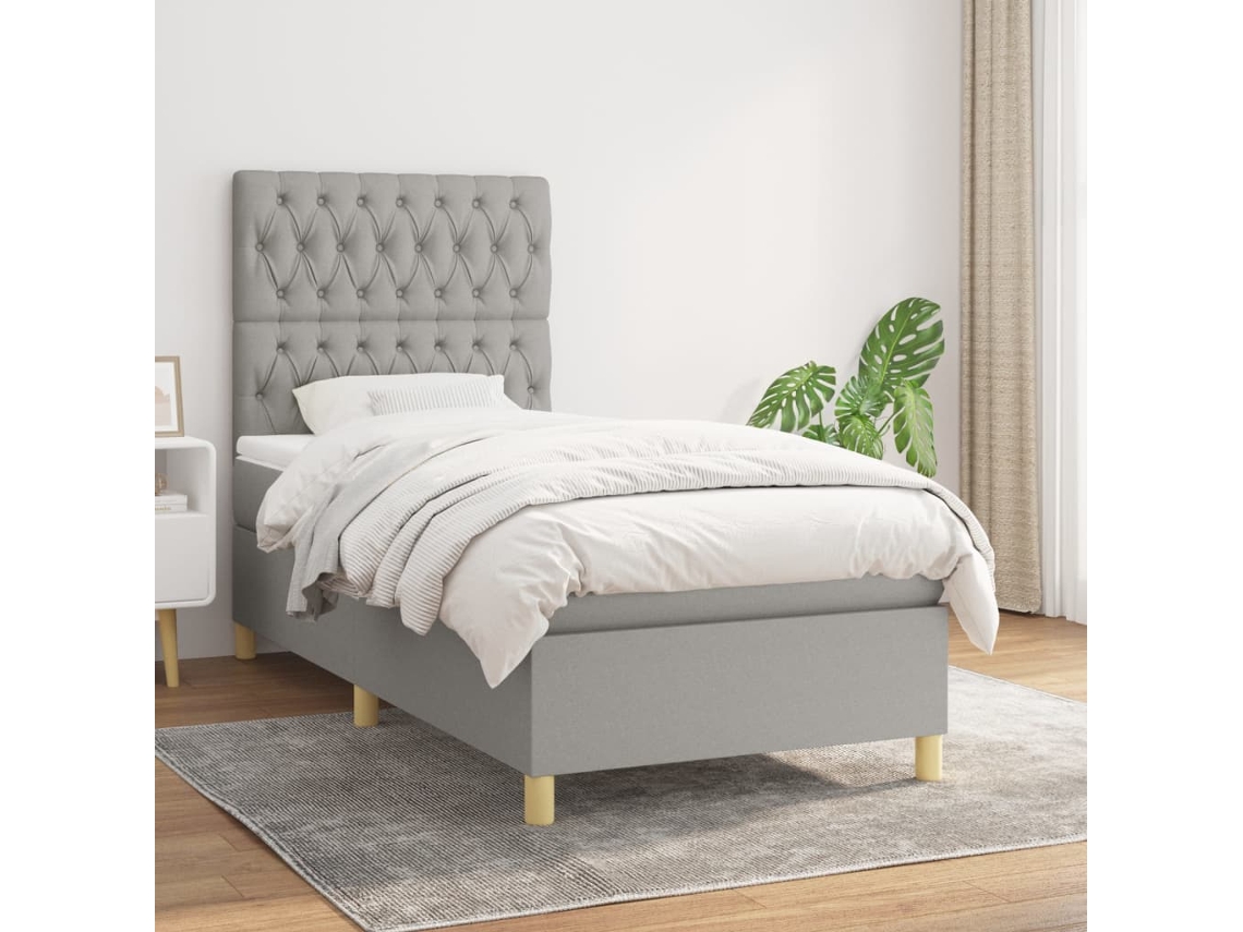Vidaxl Cama com Molas/colchão 100x200 Cm Tecido Cinzento claro