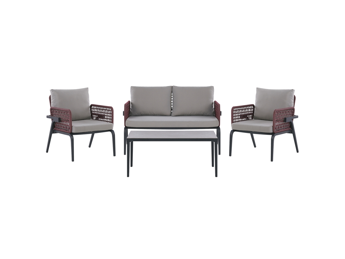 Conjunto De Exterior Com Mesa E Sofás Com Almofadas Beliani Sciacca De Alumínio Cinzento 131x72x80