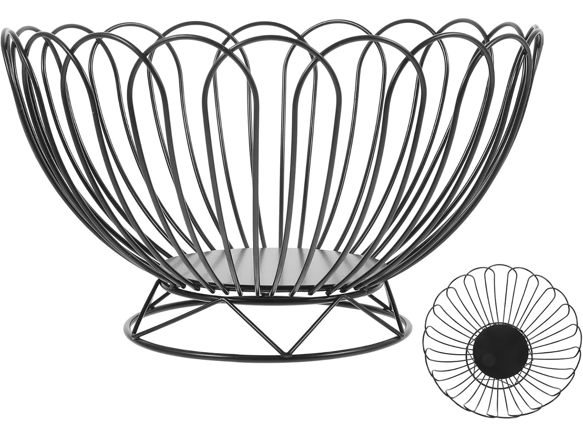 Elegante Fruteira De Ferro Preto Com Base Larga Em Formato De Anel