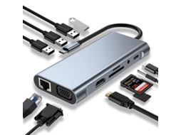 Hub Usb c, Adaptador 11 em 1 com Hdmi 4k, Vga, Usb 3.0, Leitor de Cartão Sd/tf AQUAFORGE