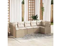 Vidaxl Conjunto De Sofá De Jardim 7 Pcs Bege E Branco Vime Pe