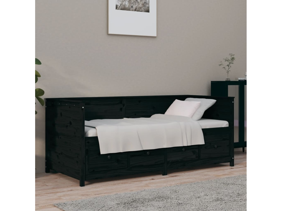 Vidaxl Sofá-cama 90x190 Cm Madeira De Pinho Maciça Preto