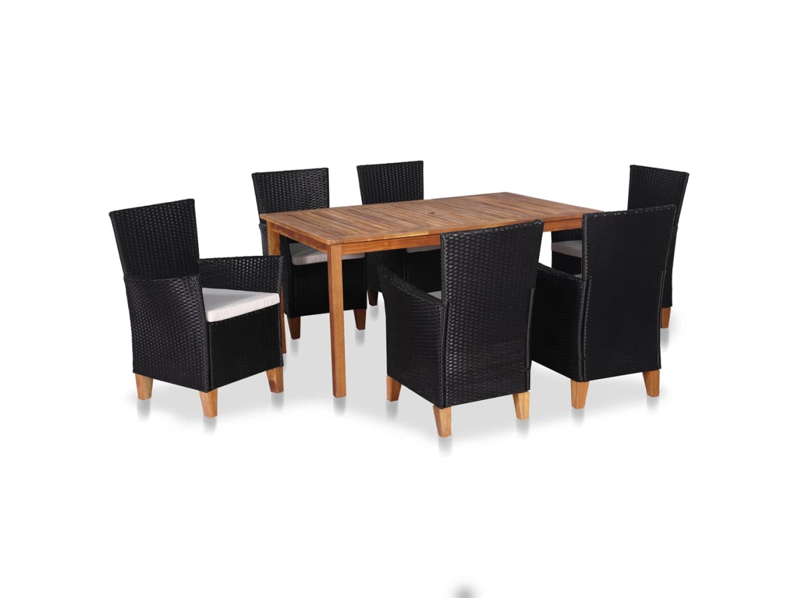 Vidaxl 7 Pcs Conjunto De Jantar Para Jardim Vime Pe Preto E Castanho