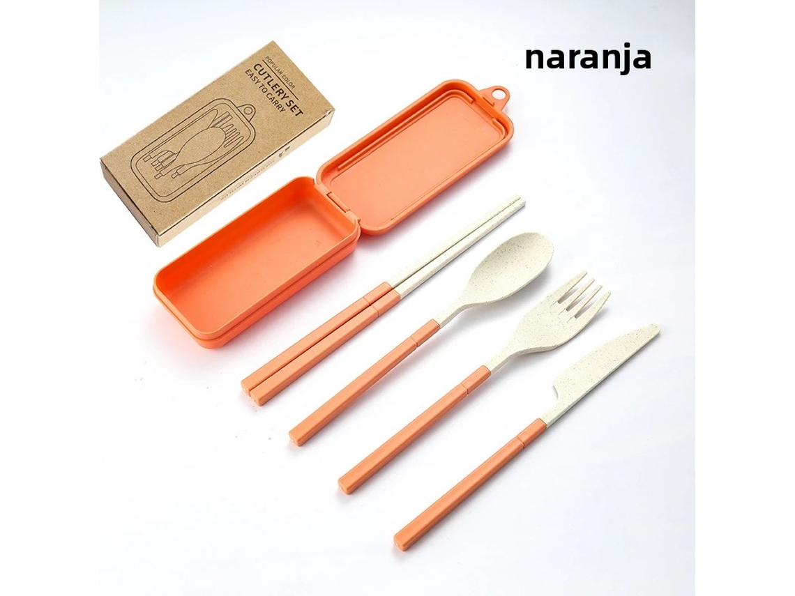 Conjunto de Talheres Portáteis de Quatro Peças, Feitos de Plástico Pp Ecológico, Desmontáveis. MDUG (laranja)