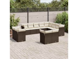 Vidaxl 12 Pcs Conjunto De Sofás Jardim Com Almofadões Vime Pe Castanho