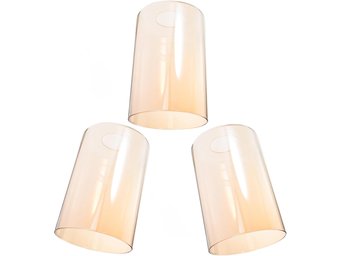 Conjunto De 3 Cúpulas Cilíndricas De Vidro Amarelo Para Luminárias, Fáceis De Limpar, Criam Um Ambiente Acolhedor.