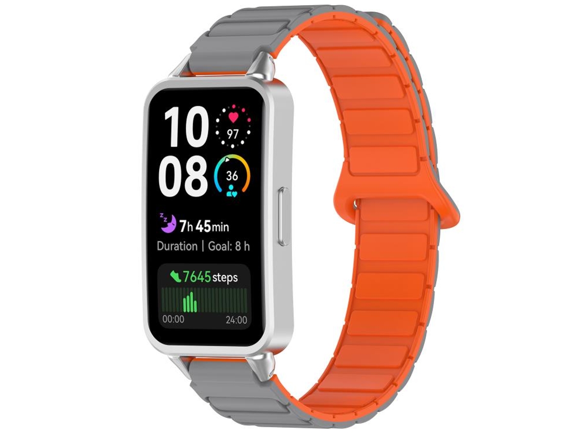 Bracelete Para Huawei Band 10 / 9 / 8 - Silicone Magnético Bicolor Cinza Laranja
