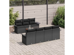 Vidaxl Conjunto De Sofá De Jardim 8 Pcs Preto Vime Pe